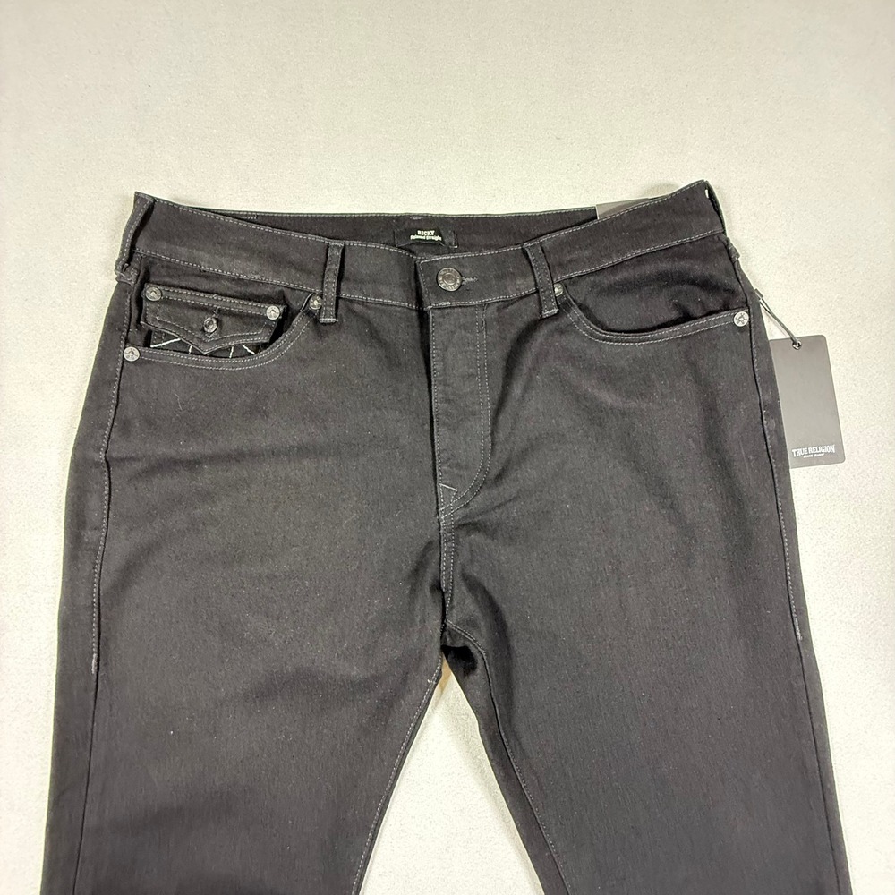 True Religion Ricky Jeans Mens Relaxed Straight 36 Onyx Black Flap Pocket NWT